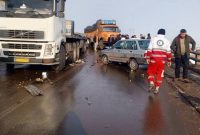 تصادف زنجیره‌ای ۱۰ خودروی سواری در جاده قدیم میانه – زنجان 